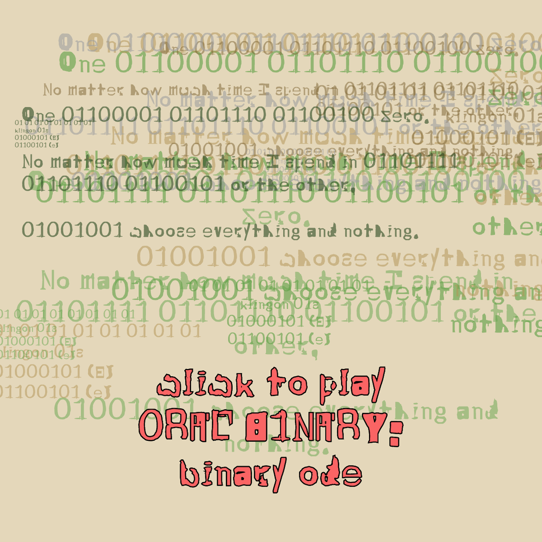 0RAL B1NARY: “BINARY ODE” #71