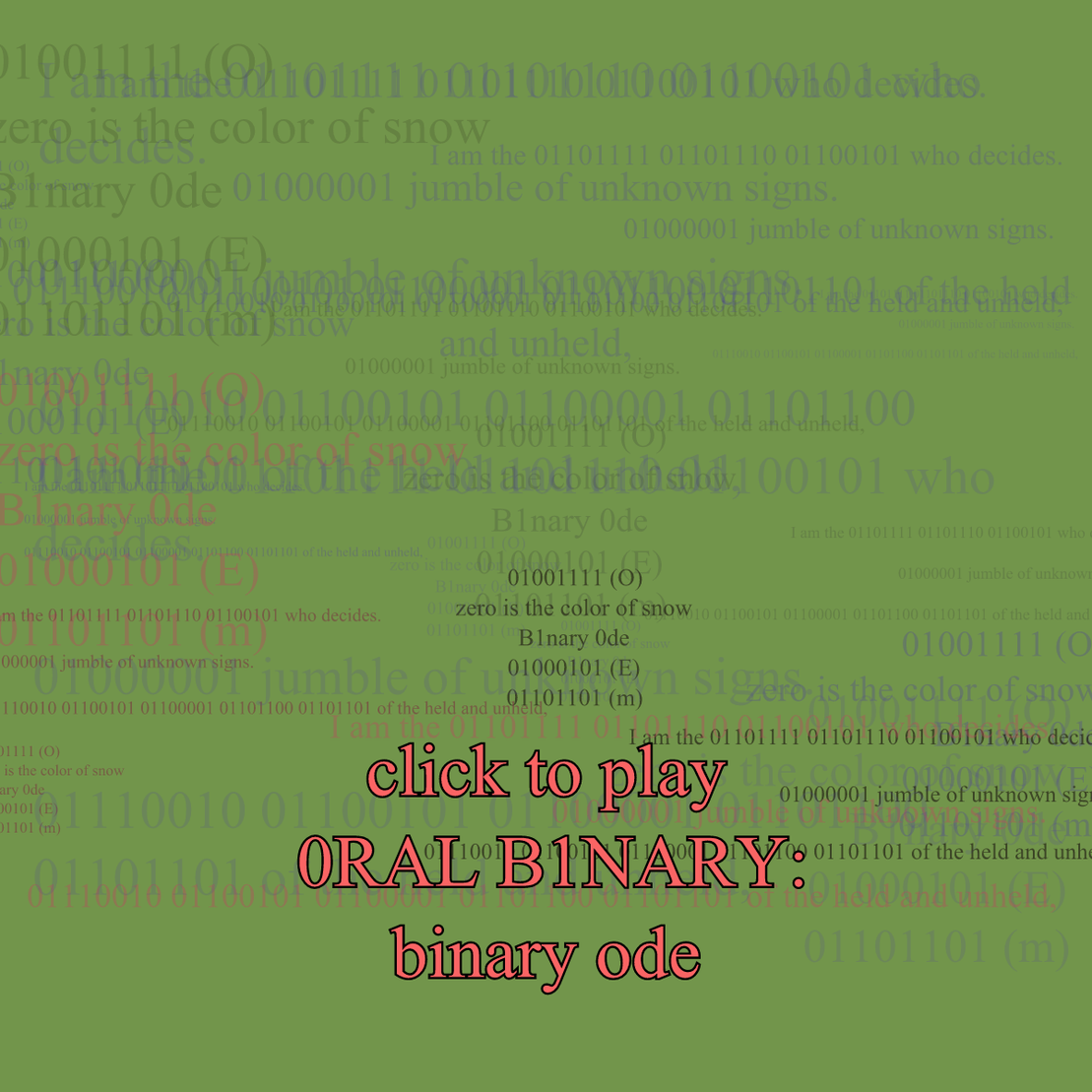 0RAL B1NARY: “BINARY ODE” #145