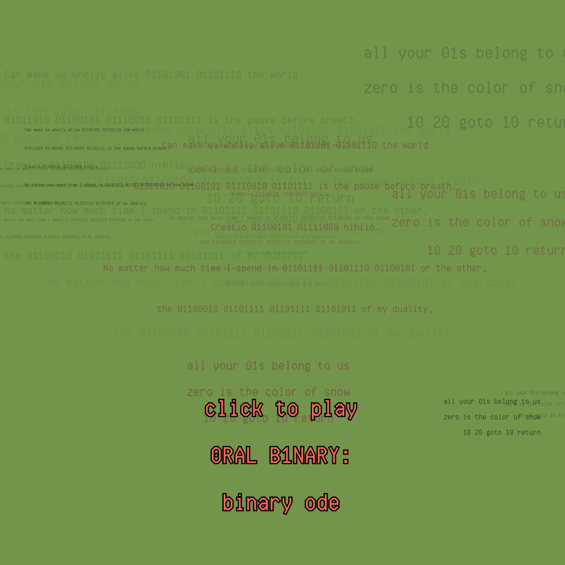 0RAL B1NARY: “BINARY ODE” #218