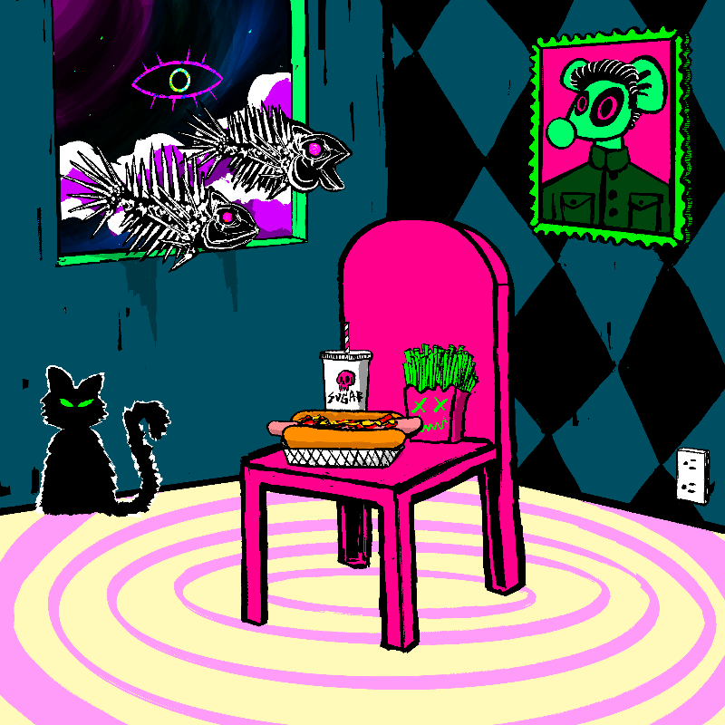 pink chair in the blue room #109