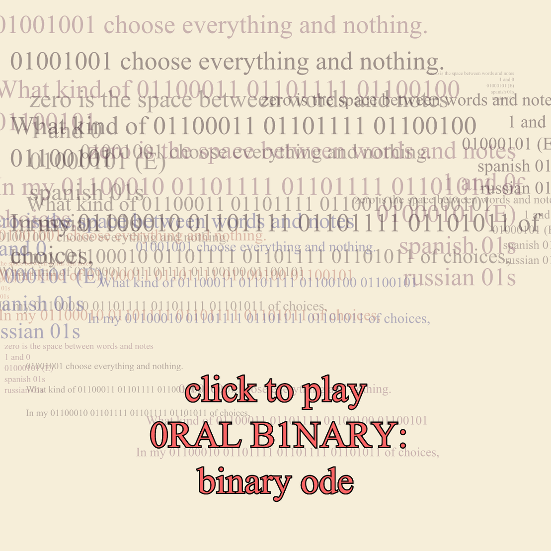 0RAL B1NARY: “BINARY ODE” #88