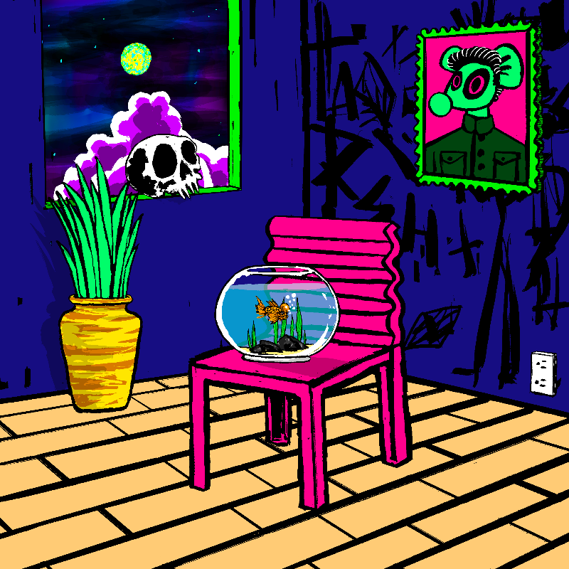 pink chair in the blue room #115