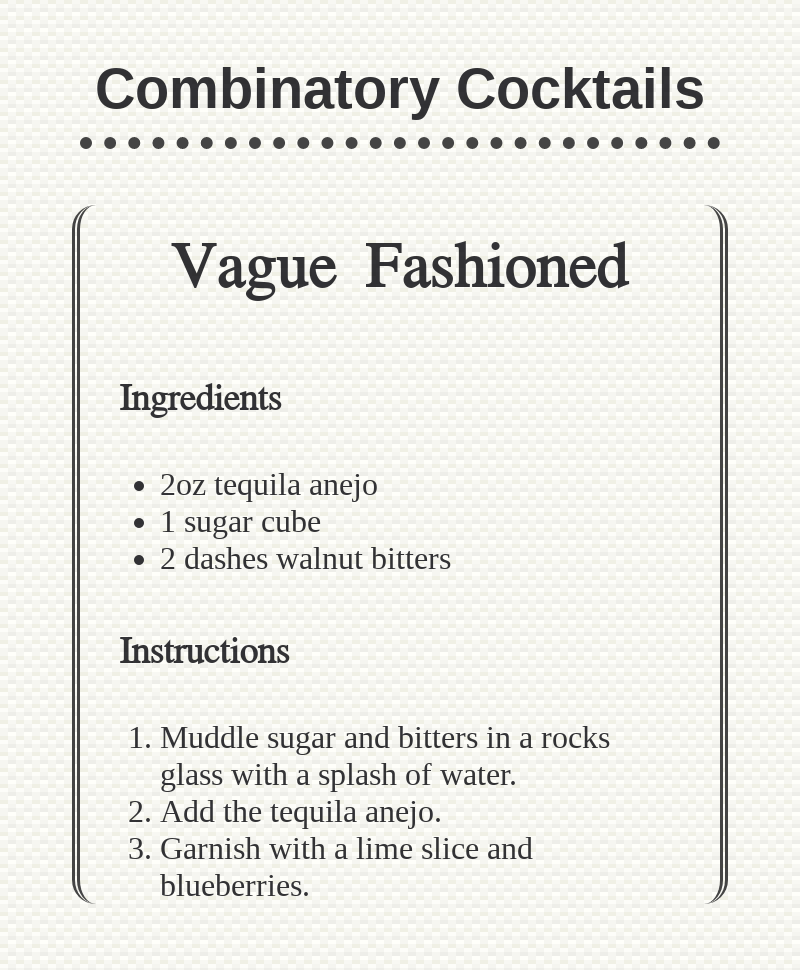 Combinatory Cocktails