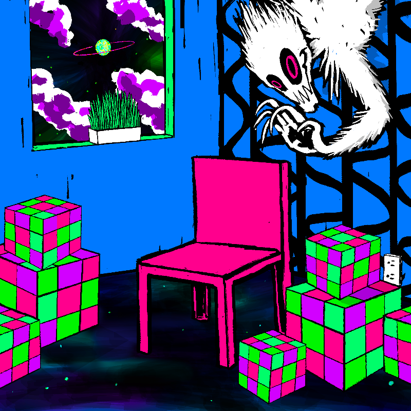 pink chair in the blue room #116